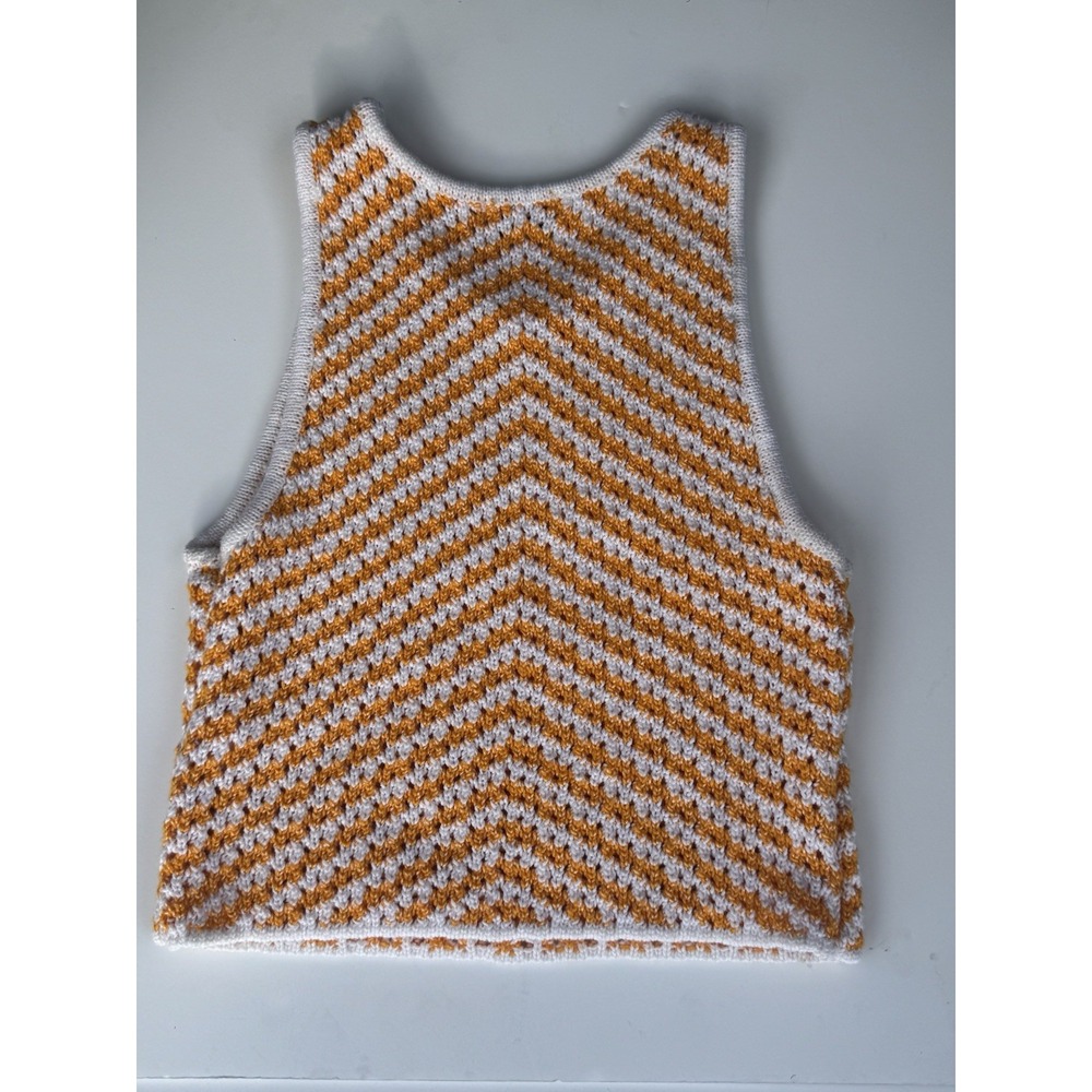 Gianni Bini Womens Crochet Knit Tank Top Orange White Striped Size S - Picture 5 of 5